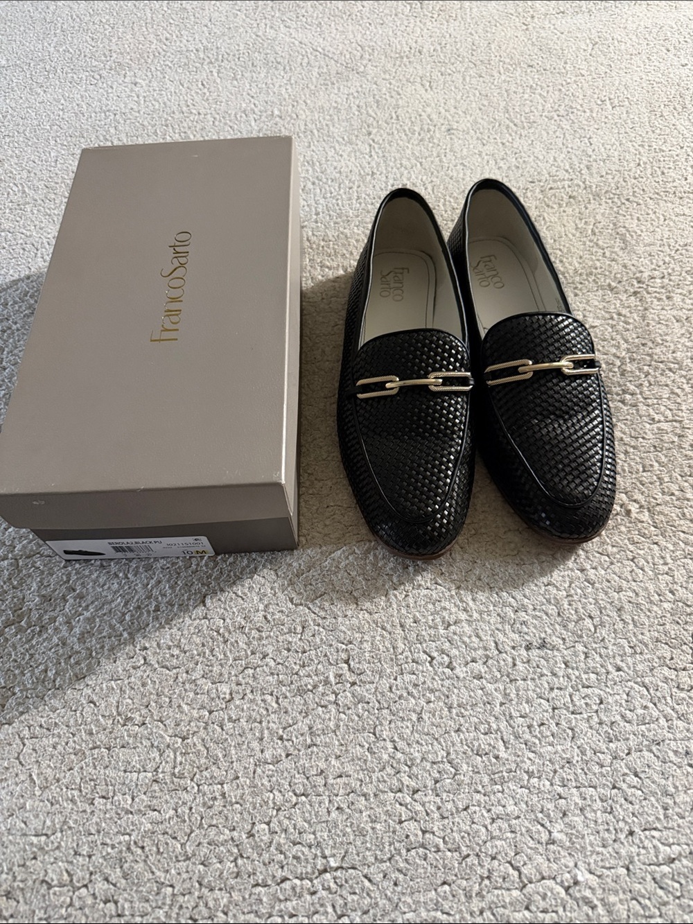 Franco Sarto Berola 2 Black Woven Leather Loafers with Silver Accent 10M
